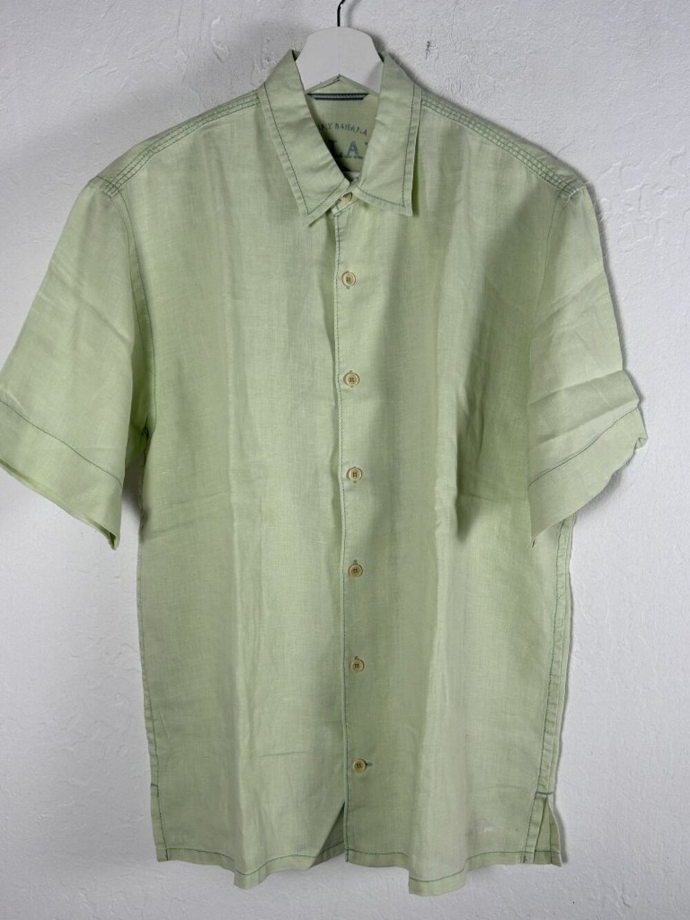 Tommy Bahama Mens Relax Green Linen Short Sleeve Button-Up Camp Shirt Medium